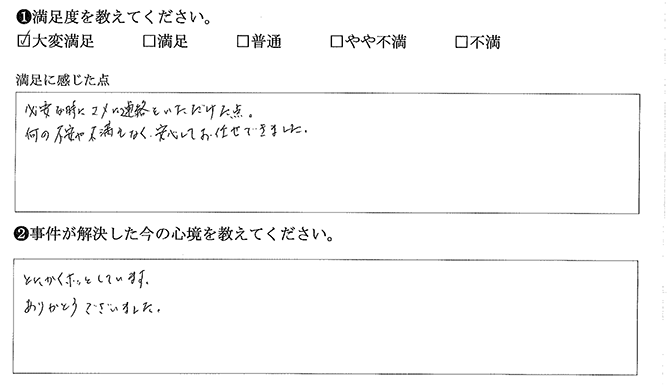 何の不安や不満もありませんでした