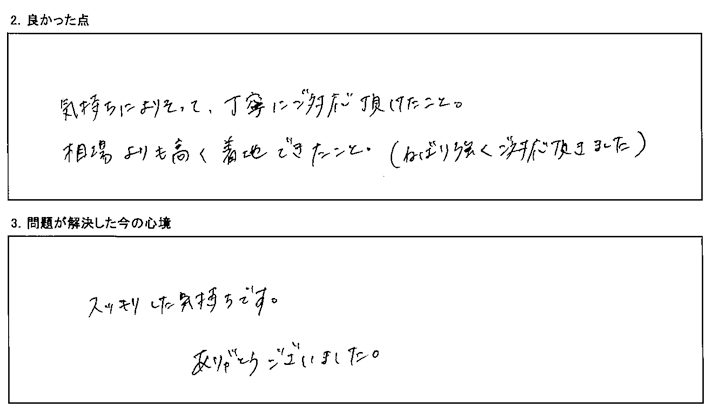 気持ちによりそって、丁寧にご対応頂けた